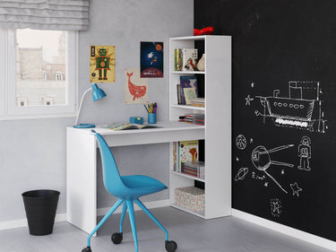 Versatile Matt White Computer Desk with Integrated Bookcase for Organised Workspace - UK Luxury Furniture